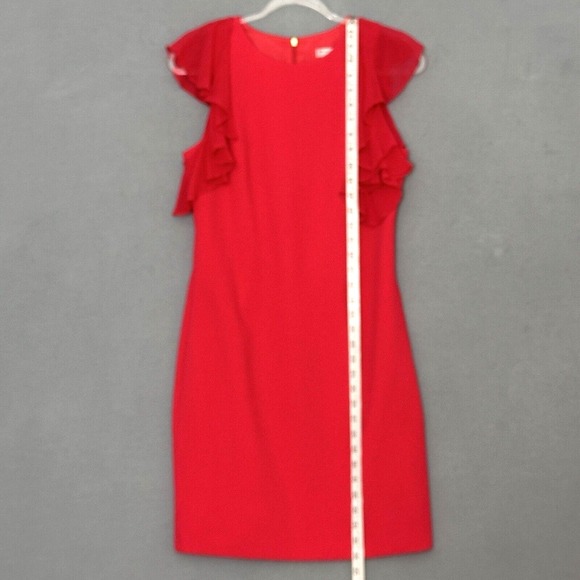 Trina Turk Women Dress 0 Watermelon Red Sheath Sheer Flutter Classic Girly Party - Picture 11 of 16